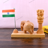Wooden Carved Elephant Pencil & Pen Holder