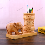 Wooden Carved Elephant Pencil & Pen Holder