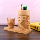 Wooden Carved Elephant Pencil & Pen Holder