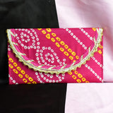 Traditional Rajasthani Gota Fabric Envelope Purse For Women - Pink Yellow White - Vintage Gulley