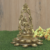Brass Laxmi Ji Sitting with Diyas for Pooja | Goddess Lakshmi - Vintage Gulley