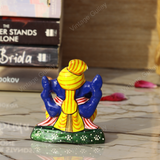 Enameled Metal Pagdi Ganesha Idol - 3 Inches - Yellow-Blue