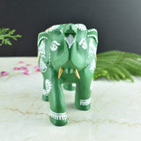 Wooden Hand-Painted Elephant with Warli Art Tribal Motif - Green - 5 Inches - Vintage Gulley