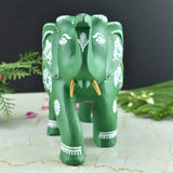 Wooden Hand-Painted Elephant with Warli Art Tribal Motif - Green - 6 Inches - Vintage Gulley