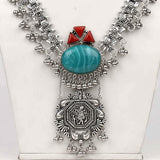 Heavy Look Oxidised Necklace With Semi-Precious Stone - Vintage Gulley
