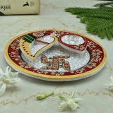 Marble Pooja Thali with Diya and Chopra for Tilak - Vintage Gulley