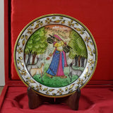 Marble 22 Carat Gold Foil Work Round Shape Ragini with Musical Instrument - 6 Inches - Vintage Gulley