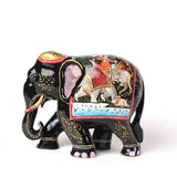 Wooden Elephant with Hand-Painted Hunting Scene - Vintage Gulley