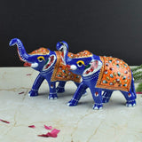 Meenakari Royal Blue-Orange Elephant Set of 2 - Vintage Gulley