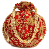 Women's Ethnic Rajasthani Potli Bag - Set of 3 - Pink, Red and Light Blue - Vintage Gulley