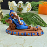 Terracotta Handpainted Resting Ganesha - Style 2 - Blue - Vintage Gulley