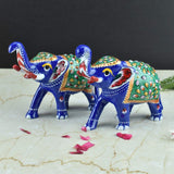 Meenakari Royal Blue Elephant - Green - Set of 2 - Vintage Gulley