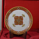 Marble 22 Carat Gold Foil Work Round Shape Kundan Work (Red) - 6 Inches - Vintage Gulley