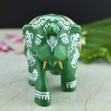 Wooden Hand-Painted Elephant with Warli Art Tribal Motif - Green - 3 Inches - Vintage Gulley