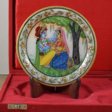 Marble 22 Carat Gold Foil Work Round Shape Radha Krishan - 6 Inches - Vintage Gulley