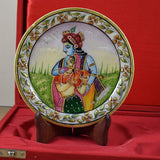 Marble 22 Carat Gold Foil Work Round Shape RadhaKrishna - 6 Inches - Vintage Gulley