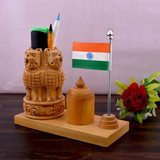 Wooden Carved Pencil & Pen Holder
