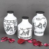 White Warli Hand Painted Terracotta Pot - Set of 3