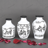 White Warli Hand Painted Terracotta Pot - Set of 3