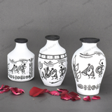 White Warli Hand Painted Terracotta Pot - Set of 3