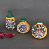 Yellow Warli Hand Painted Terracotta Pot - Set of 3