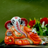 Enameled Metal Resting Ganesha Idol - 3 Inches