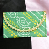 Traditional Rajasthani Gota Fabric Envelope Purse For Women - Green Yellow White - Vintage Gulley