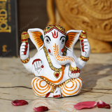 Enameled Metal Sethi Ganesha Idol - Orange