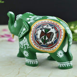 Wooden Hand-Painted Elephant with Warli Art Tribal Motif - Green - 3 Inches - Vintage Gulley