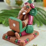 Terracotta Handpainted Computer Ganesha - Green & Red - Vintage Gulley
