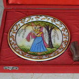 Marble 22 Carat Gold Foil Work Round Shape Ragini with Tree - 6 Inches - Vintage Gulley