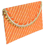 Traditional Rajasthani Gota Fabric Envelope Purse For Women - Orange - Vintage Gulley