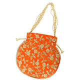 Women's Velvet Ethnic Rajasthani Potli Bag - Orange - Vintage Gulley