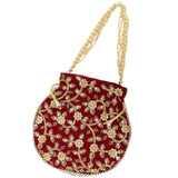 Women's Velvet Ethnic Rajasthani Potli Bag - Maroon - Vintage Gulley