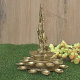 Brass Laxmi Ji Sitting with Diyas for Pooja | Goddess Lakshmi - Vintage Gulley