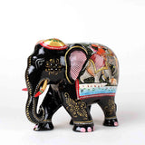 Wooden Elephant with Hand-Painted Hunting Scene - Vintage Gulley