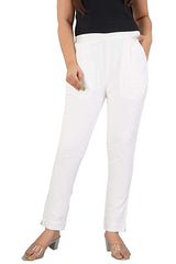 Women's Regular Fit Trousers Pant - White - Vintage Gulley