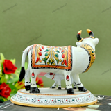 Enameled Meenakari Cow & Calf Royal White