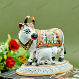 Enameled Meenakari Cow & Calf Royal White