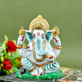 Metal Charbhuja Ganesha Idol Painted - Green