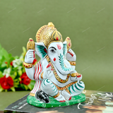 Metal Charbhuja Ganesha Idol Painted - Green