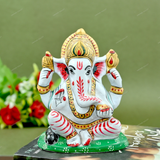 Metal Charbhuja Ganesha Idol Painted - Red