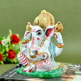 Metal Charbhuja Ganesha Idol Painted - Red