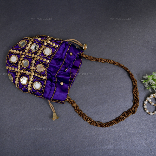 Rajasthani Potli Bag Mirrorwork - Purple