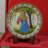 Marble 22 Carat Gold Foil Work Round Shape Ragini with Tree - 6 Inches - Vintage Gulley