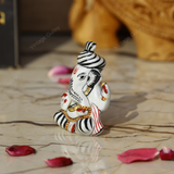 ENAMELED METAL PAGDI GANESHA IDOL - 2.5 INCHES - Black & Red