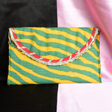 Traditional Rajasthani Gota Fabric Envelope Purse For Women - Green Yellow Red - Vintage Gulley