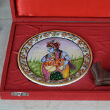 Marble 22 Carat Gold Foil Work Round Shape RadhaKrishna - 6 Inches - Vintage Gulley