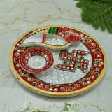 Marble Pooja Thali with Diya and Chopra for Tilak - Vintage Gulley