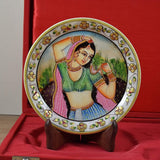Marble 22 Carat Gold Foil Work Round Shape Ragini Pose - 6 Inches - Vintage Gulley